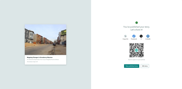 The cover of the Story Map, and the QR code for convenient access on mobile devices.