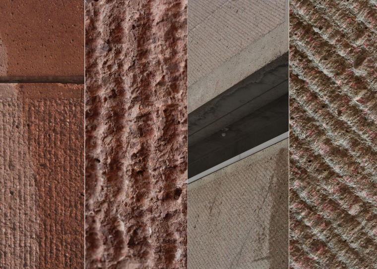 Bush-hammered texture at NCAR and the Everson Museum of Art.