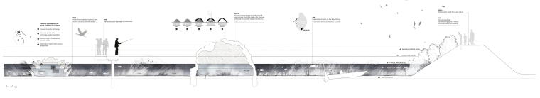 Detail section drawing of artificial bass habitat and historic structure