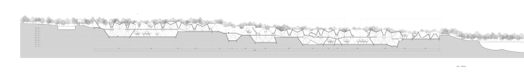 Programmatic modules follow the gentle slope to create an expansive hinge system extending in the hill. 