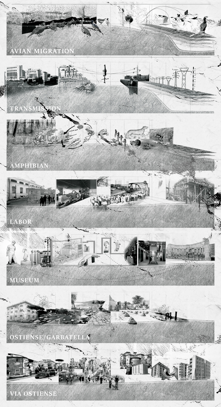 Sectional Prism drawings, depicting movement, memory, processes, and the non-human material histories of site