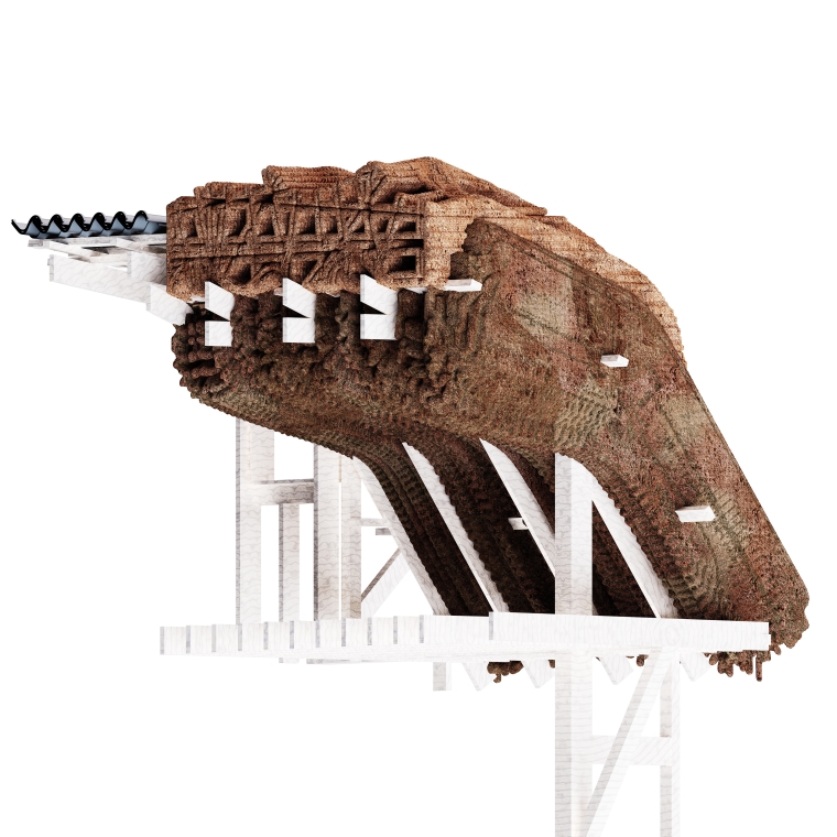 This is the step 5 of our decay and repair process for the bio material 3d print architectural fragment.