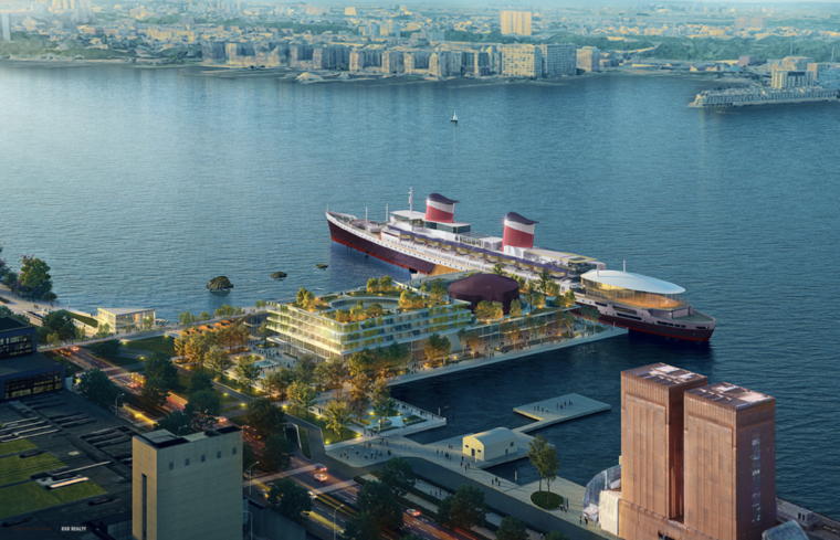 Conceptual rendering the SS United States at port
