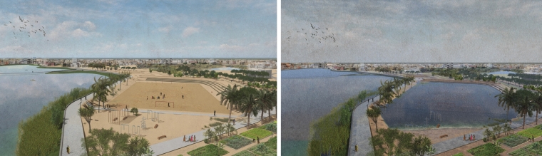 Views of retention park design in dry and monsoon season
