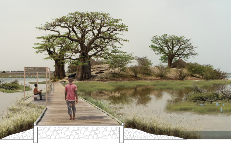 A series of constructed wetlands serve multiple purposes as water treatment, habitat creation, and a recreational space to visit. 