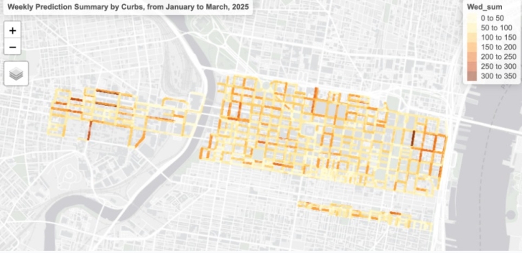 Map of Philadelphia with certain streets highlighted
