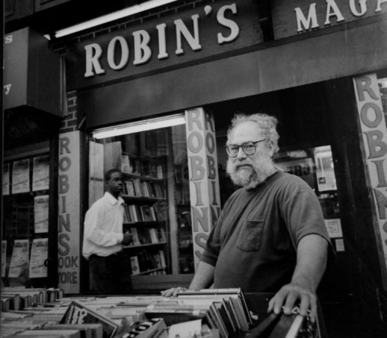 Robin and his bookstore at 13th and Market St., 1960.