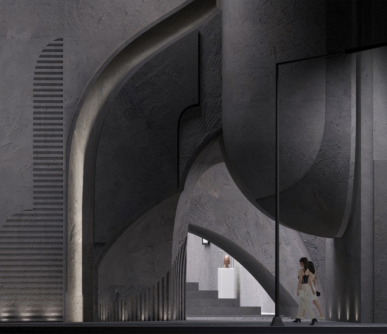 Iteration of carved forms creating an entrance for the New Agha Khan Museum