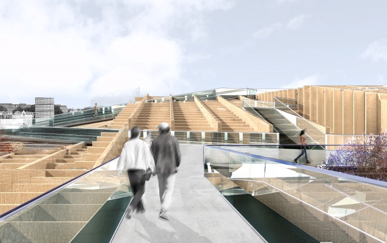 Elevated Park with people walking 