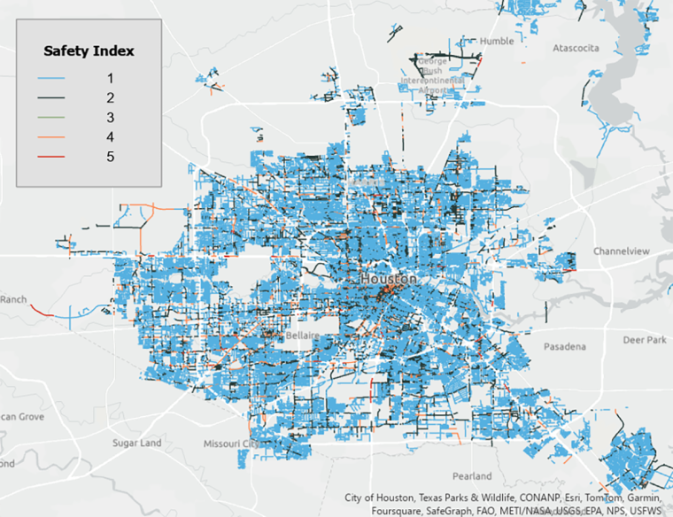 Map of Houston with many areas highlighted