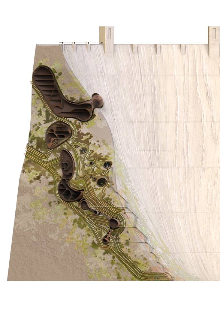 Section view of an uncanny renovation architectural project on the Hoover Dam.