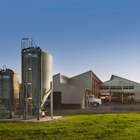 Modern barn with a grain silo