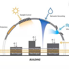 Detail of graphic showing building exposed to elements