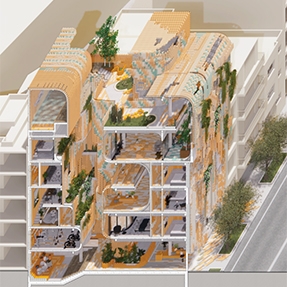 Complex rendering of a multistory building