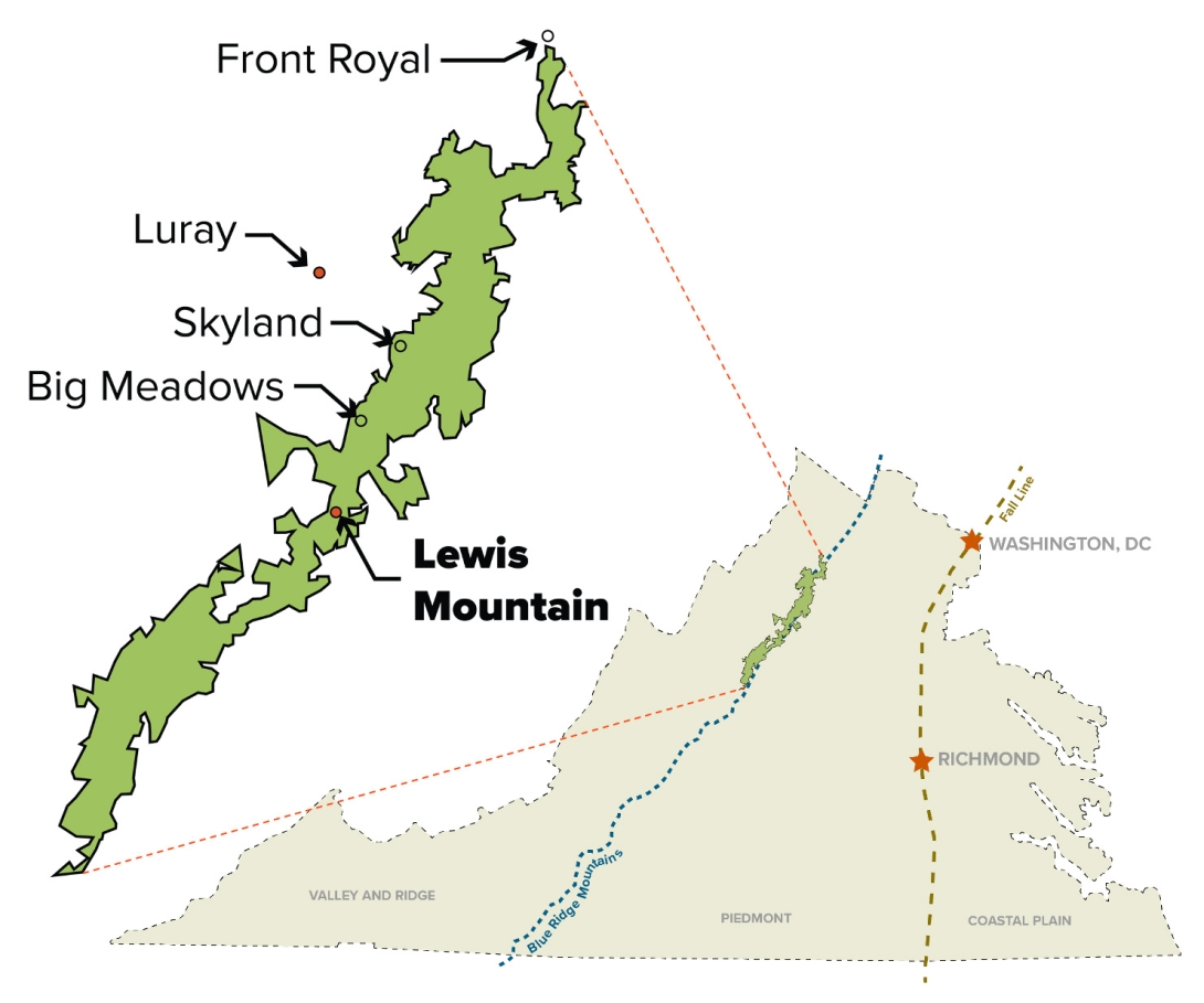 A map of the park and surrounding area