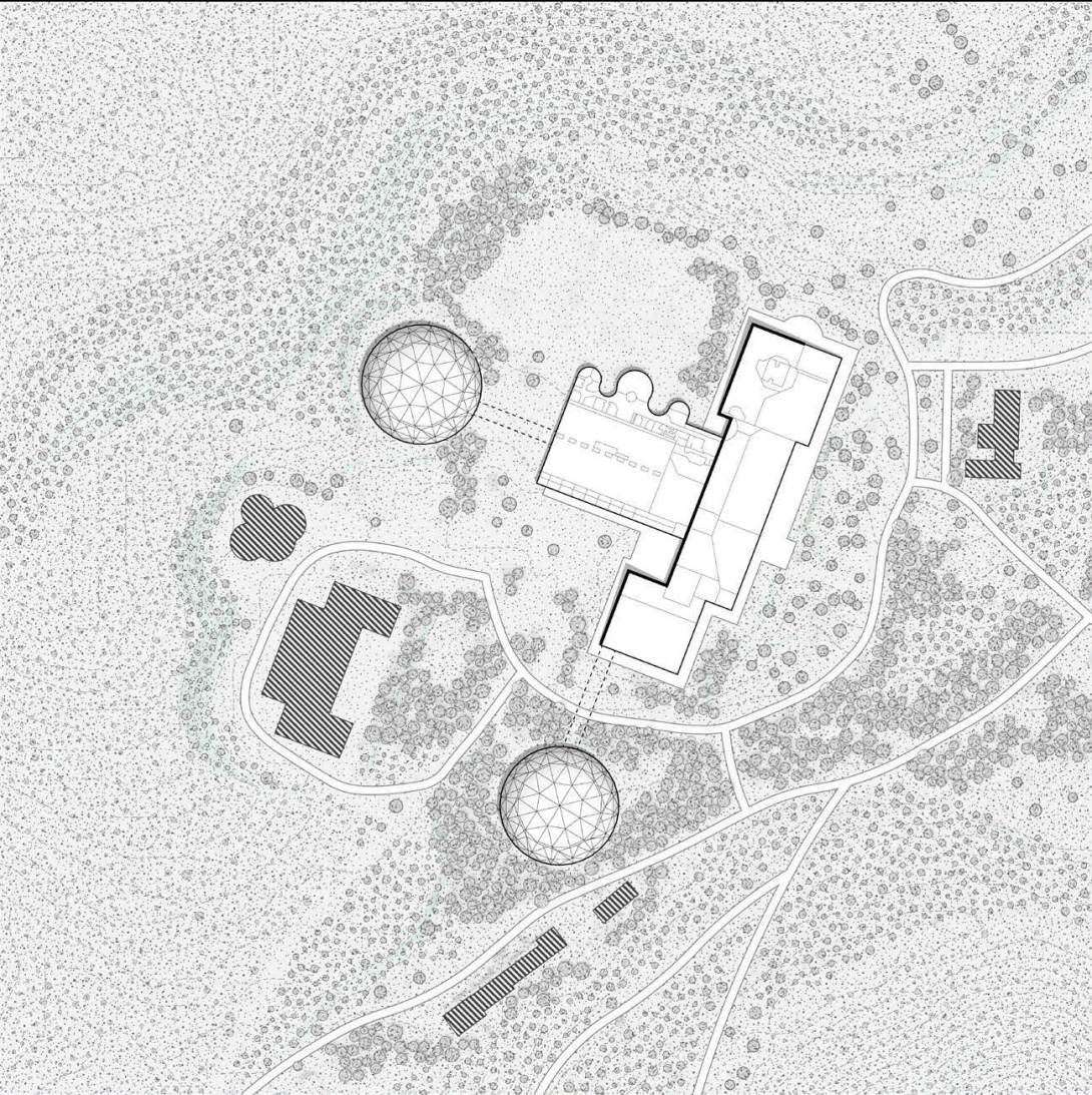 An overhead rendering of the Biosphere 