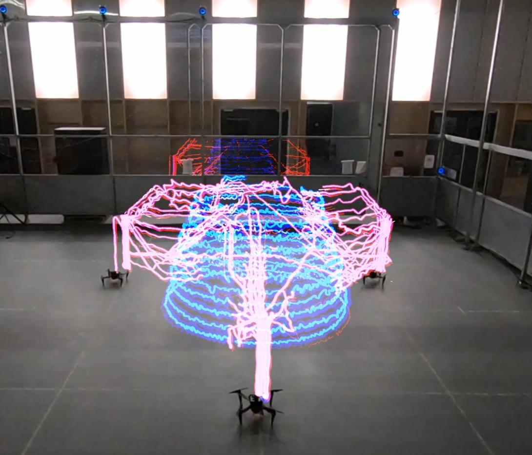 Light patterns document motion of drones in lab