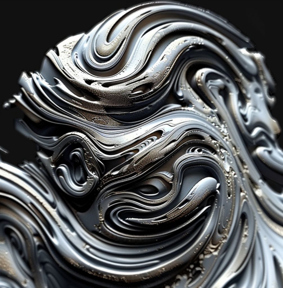 Swirling form resulting from AI used in design rendering