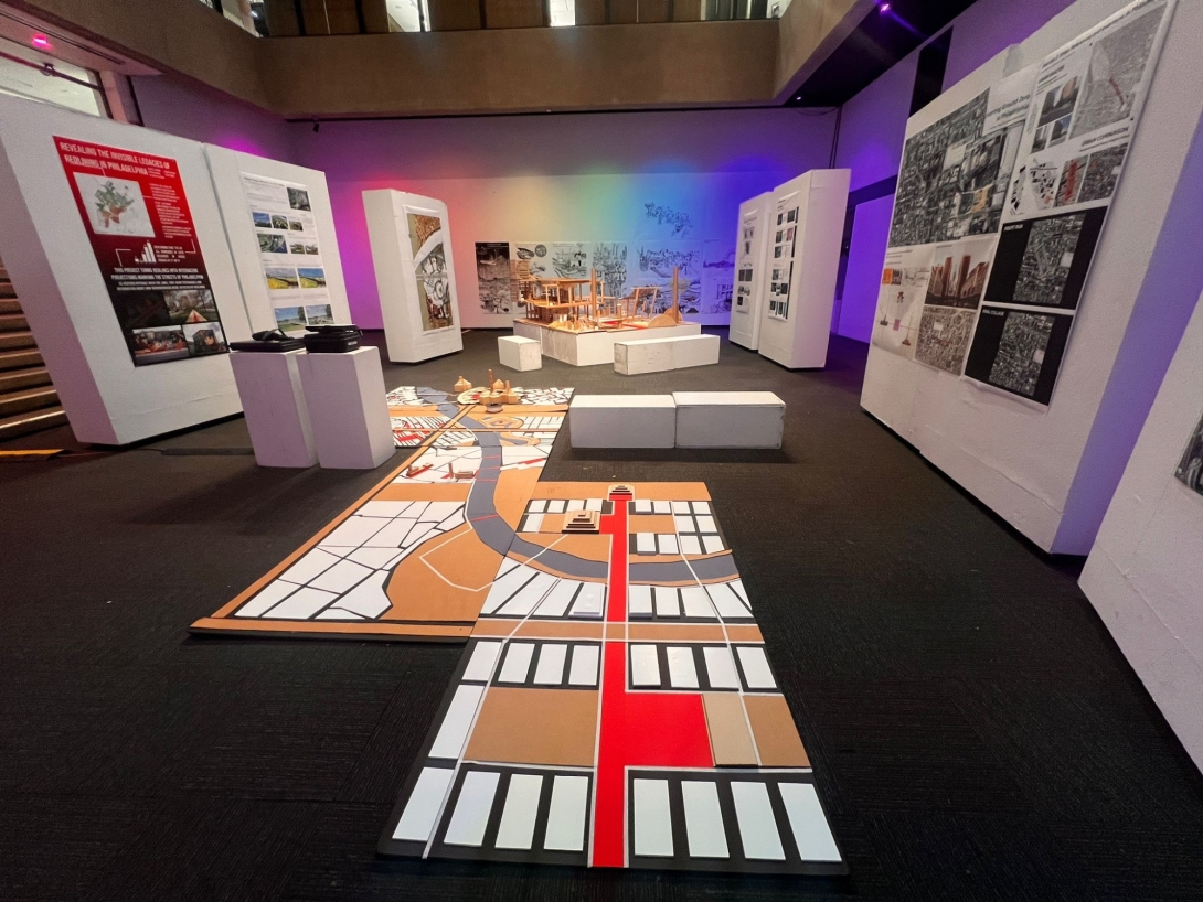 View of model city on gallery floor
