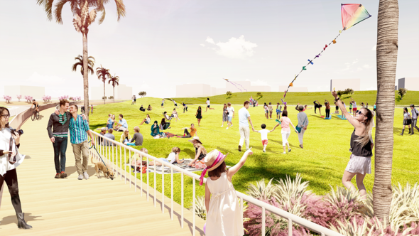 Rendering of a boardwalk for a proposed park 