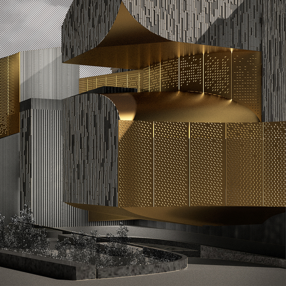 Abstracted architectural rendering showing surface of building