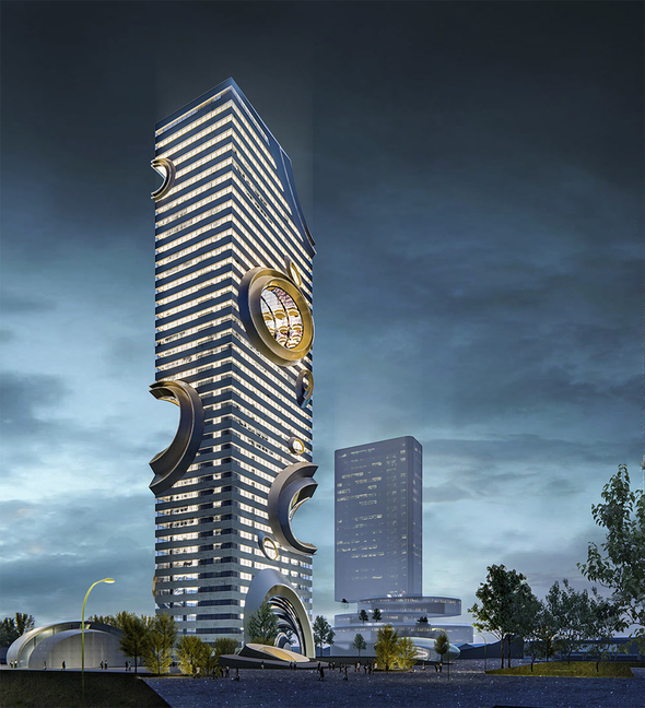 Architectural rendering of a skyscraper with irregular edges