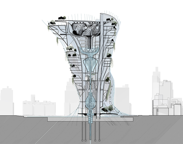 Rendering of the cross section of a skyscraper