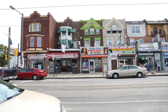 Facades of a block of stores