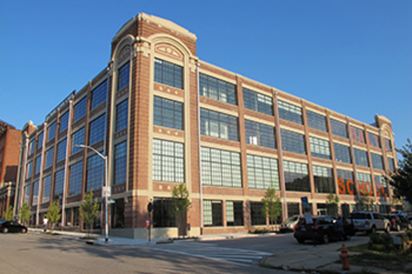  1500 Barclay Street, Baltimore after being rehabilitated through receivership. It is now home to the Baltimore Design School. (