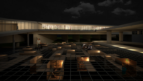 This rendering represent the excavation site at night