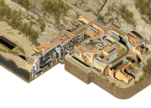 A section cutaway model showing both the exterior and the interior of the project