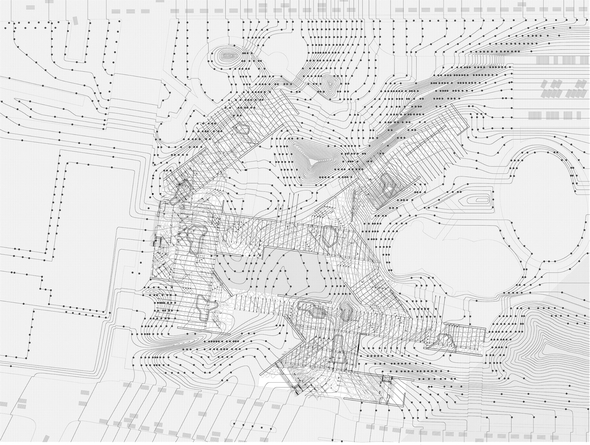 Site Plan: an overlay of existing contours, proposed contours, and form contours, suggesting moments of intense density