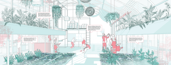 Rendering of the interior of greenhouse