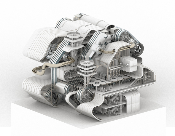 Rendering model of a new UPS Hub for office and logistics in West SoHo, New York.