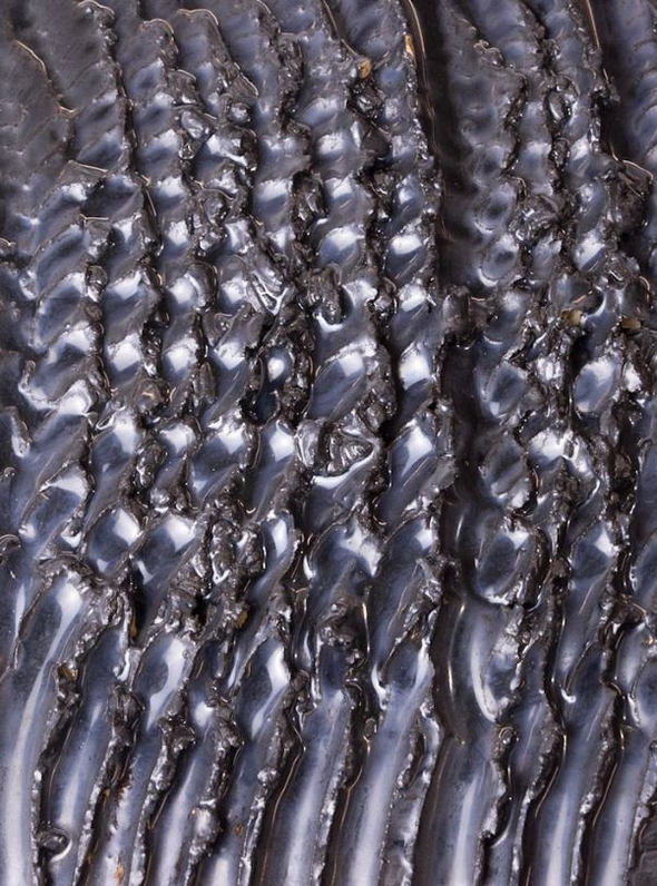 Metallic Glazed Detail of ornamentation created by material manipulation through robotic behaviors.