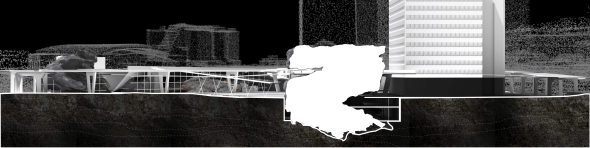 A cross section cut to expose the rock embedded on site
