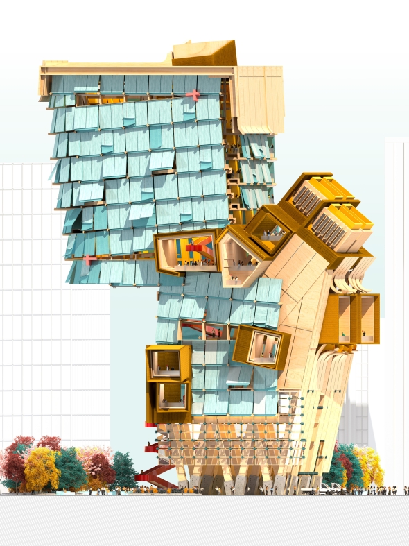 The Precarious Implant, Elevation Render, Alexa Rojas and Danny Jarabek