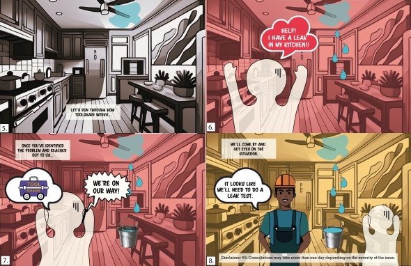 Storyboard frames 5 to 8. Read from the top left corner clockwise.