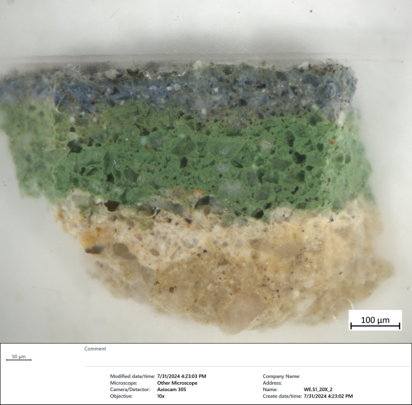 The cross-section sample for WE_BLUE& GREEN_1 with 20-time magnification.