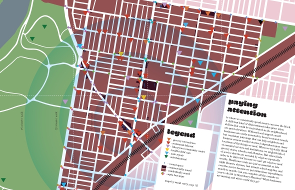 Side One of the map highlights some of those essential businesses that residents can patron intentionally rather than spending money outside of the neighborhood.