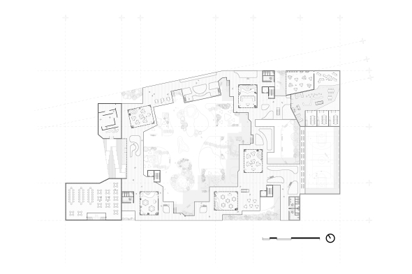 Level 1 basement floor plan of the Botanical Bridge School