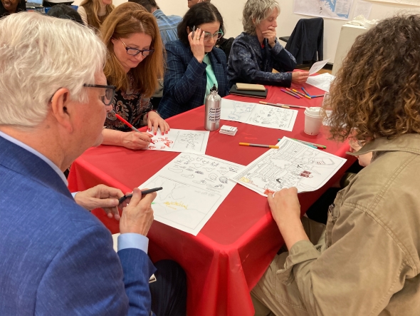 Professors become students of the Megaregion studio through collaborative drawing.