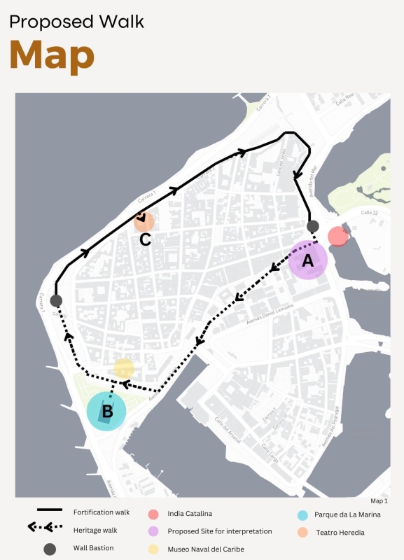 Proposed walking path around Cartagena