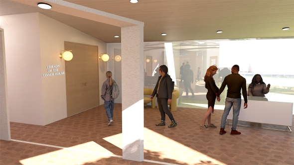 View of the interior of the light box towards the accessible entrance of the Tanner House.