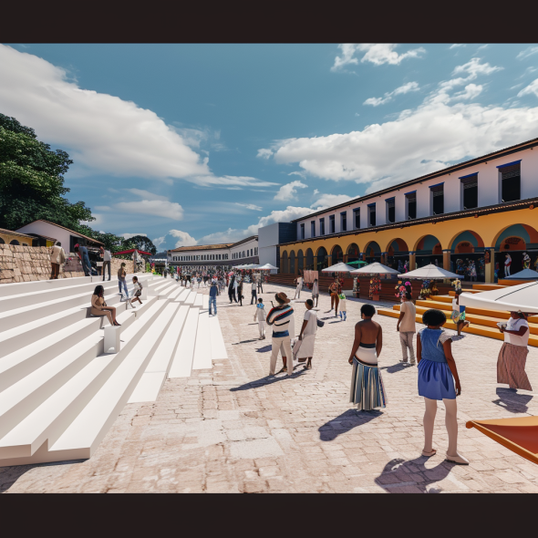 Marketplace and Amphitheater Perspective Render