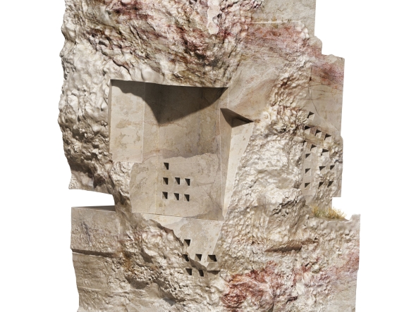 Sculptural techniques of shearing, cutting and slicing on a quarry.