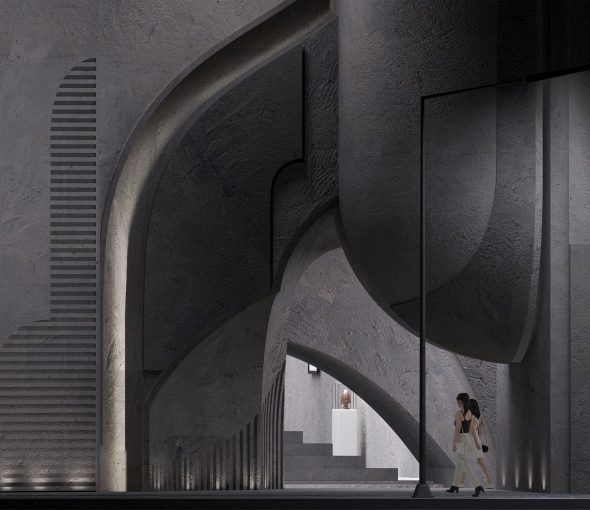 Iteration of carved forms creating an entrance for the New Agha Khan Museum