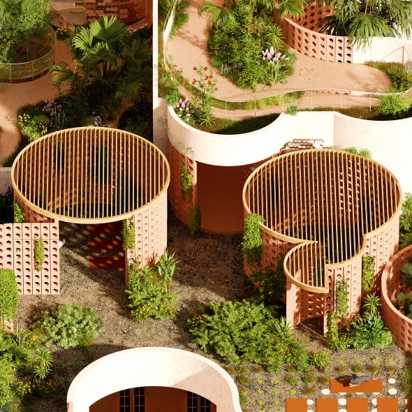 The perforated screens allow soft light and breezes to flow through, keeping things airy yet private.