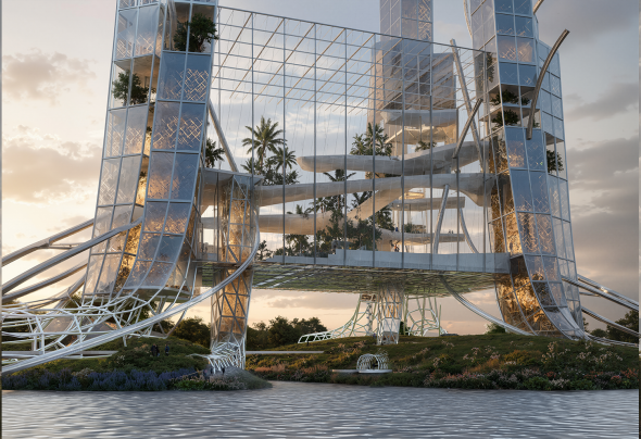 Exterior rendering from water entry point