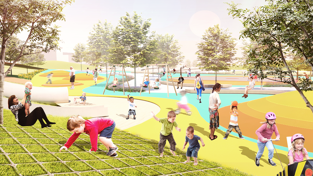 Rendering of a playground for a proposed parl 